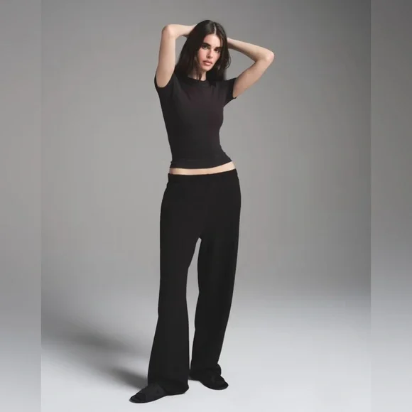 Skims Black Cotton Fleece Classic Straight Leg Sweatpant & Oversized Hoodie - Picture 4 of 10